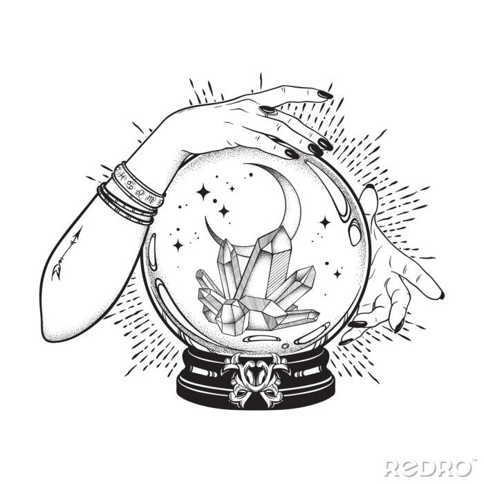 Sticker Zauberkugel mit Kristallen