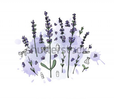 Sticker Zeichnen mit Lavendel und Kosmetik