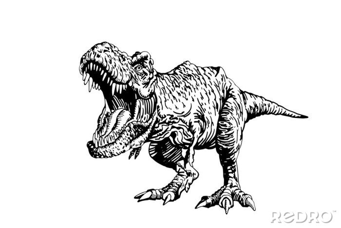 Sticker Zeichnung eines schwarz-weißen brüllenden Dinosauriers