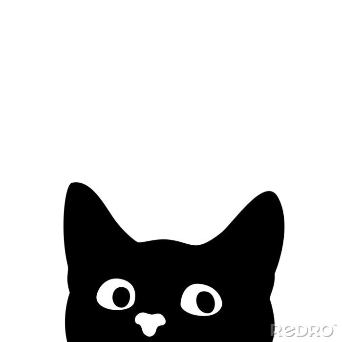 Sticker Zeichnung schwarz-weiße Katze schaut vom Rand aus