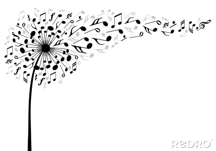 Sticker Zeichnung schwarz-weiße Pusteblume bestehend aus Noten