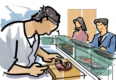 Sticker Zeichnung von Sushi-Zubereitung