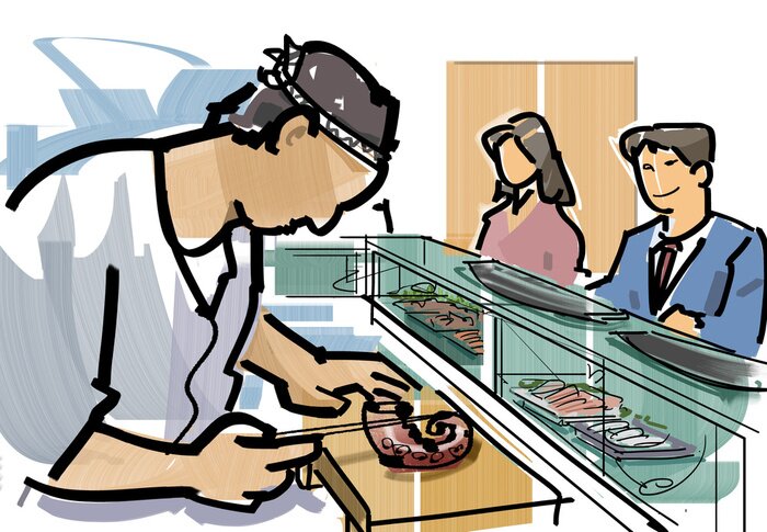 Sticker Zeichnung von Sushi-Zubereitung