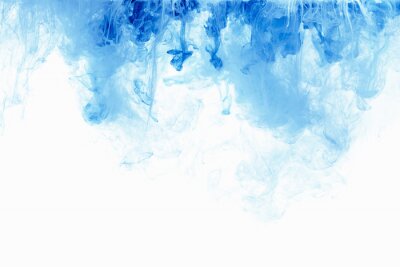 Sticker Zusammenfassung Hintergrund Farbe Tintentropfen im Wasser. Blaue Wolke von Farbe auf weiß.