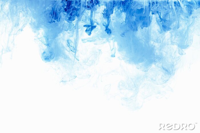 Sticker Zusammenfassung Hintergrund Farbe Tintentropfen im Wasser. Blaue Wolke von Farbe auf weiß.