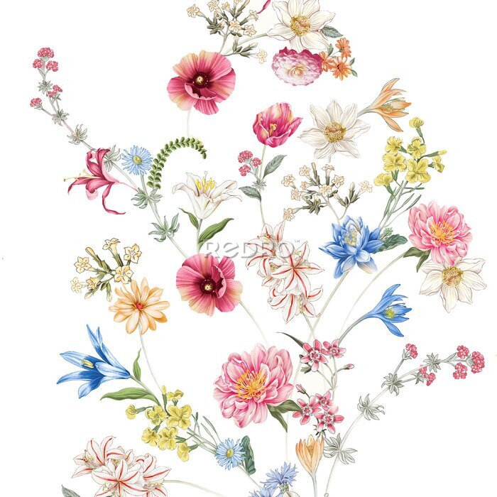 Sticker Zusammensetzung von bunten Wildblumen