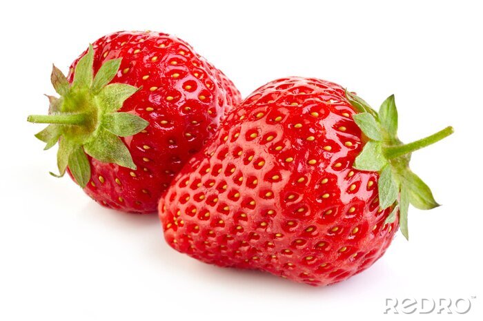 Sticker Zwei Erdbeeren mit Stielen Fotografie