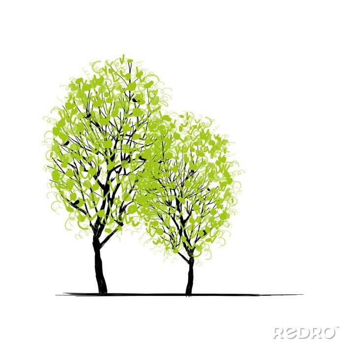 Sticker Zwei Frühjahr Bäume für Ihr Design
