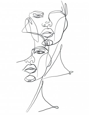 Sticker Zwei Gesichter im Line Art Stil auf weißem Hintergrund