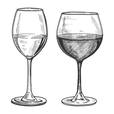 Sticker Zwei Gläser Wein schwarz-weiße Grafik