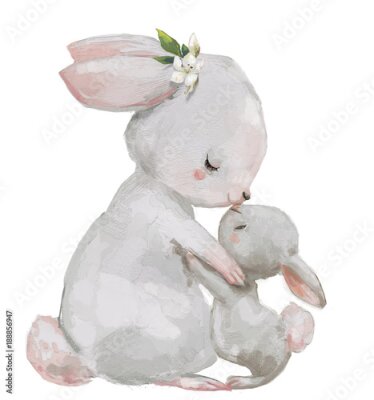 Sticker Zwei niedliche Häschen in Aquarell