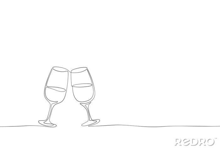 Sticker Zwei Weingläser Grafik mit einer einzigen Linie