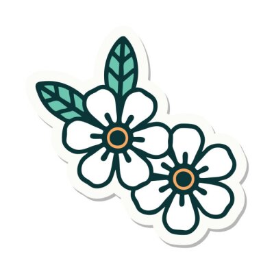 Sticker Zwei weiße Blumen minimalistische Illustration