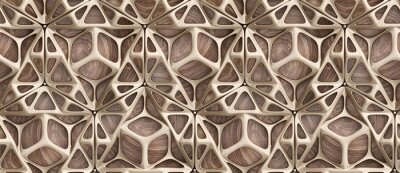 Tapete 3d glossy golden frame tiles on precious wood background with golden spheres.High quality seamless realistic texture.