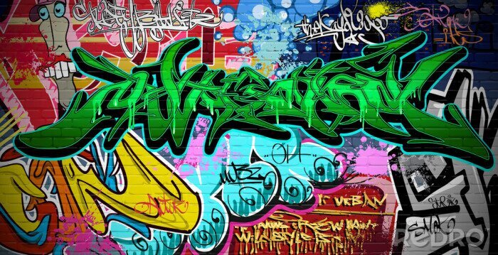 Tapete 3D Graffiti farbenfroh an der Wand