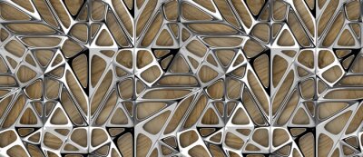 Tapete 3d silver lattice tiles on wooden oak background