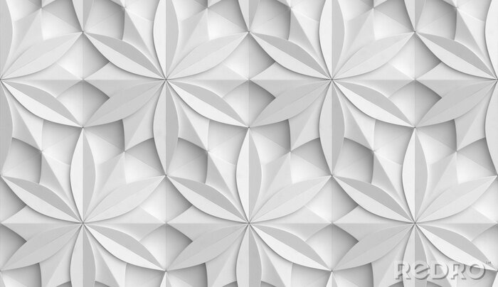 Tapete 3D Wallpaper in the form of geometric panels of white material. Flower of life. Realistic seamless texture of high quality.
