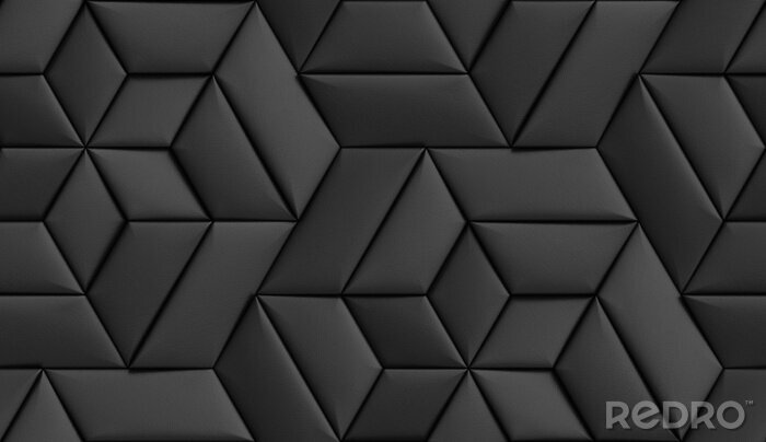 Tapete 3D wallpaper of 3D soft geometry tiles made from black leather. High quality seamless realistic texture.