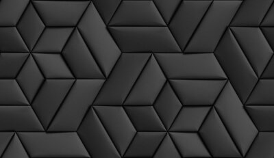 Tapete 3D wallpaper of 3D soft geometry tiles made from black leather. High quality seamless realistic texture.
