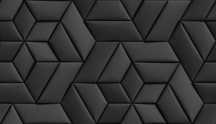 Tapete 3D wallpaper of 3D soft geometry tiles made from black leather. High quality seamless realistic texture.