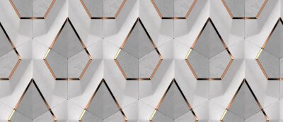 Tapete 3D white textile and gray concrete panels with gold decor elements. High quality seamless design texture.