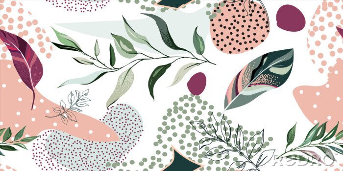 Tapete abstract botanic seamless pattern with exotic  leaves, hand drawn background. pattern. Tile with tropical leaf