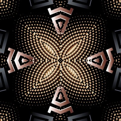 Tapete Abstract dotted half tone 3d seamless pattern. Textured grunge floral background. Volume repeat modern backdrop. Halftone flowers. Geometric ornament. Decorative design. Dots, shapes, signs, symbols