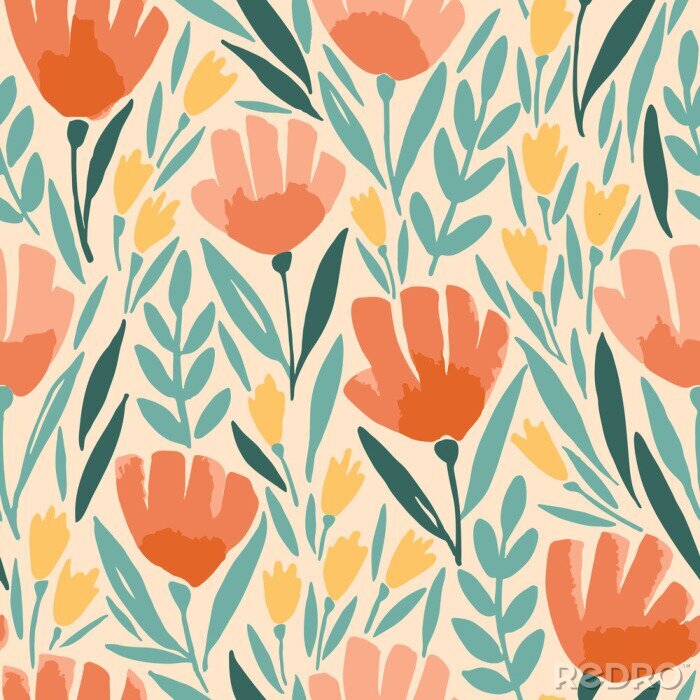 Tapete Abstract elegance seamless pattern with floral background.