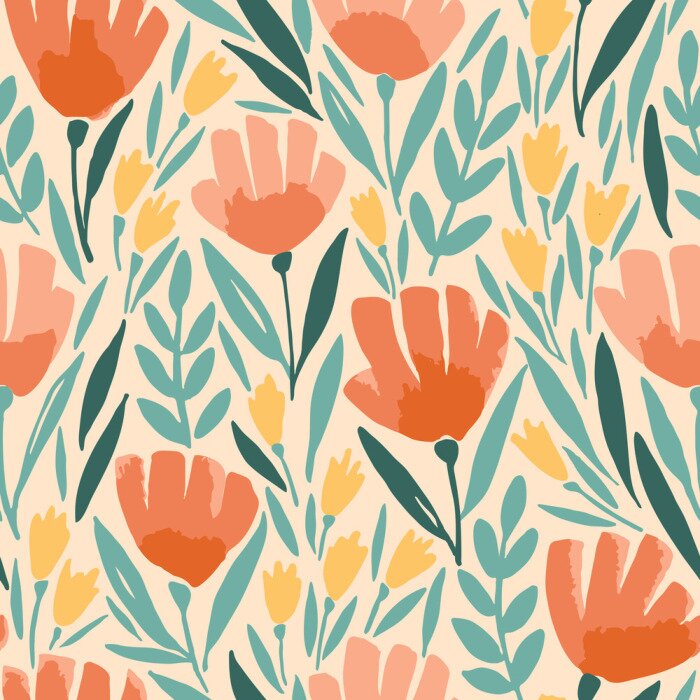 Tapete Abstract elegance seamless pattern with floral background.