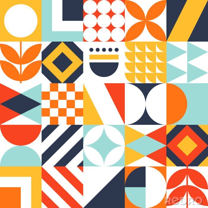 Tapete Abstract seamless bauhaus pattern. Vector colorful geometric background.