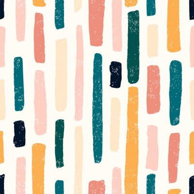 Tapete Abstract seamless pattern of brush paint lines pastel colors with old texture. Vector doodle illustration.