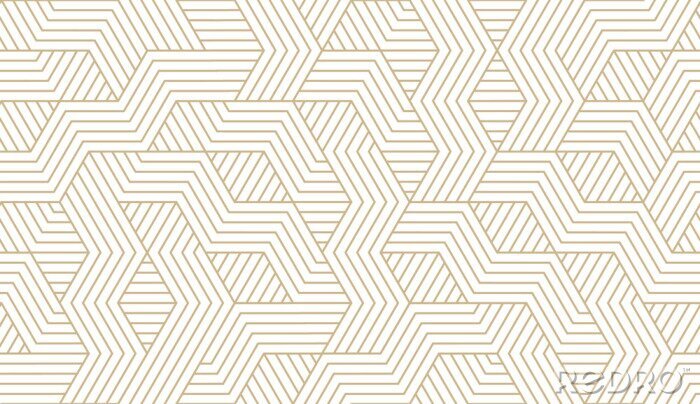 Tapete Abstract simple geometric vector seamless pattern with gold line texture on white background. Light modern simple wallpaper, bright tile backdrop, monochrome graphic element