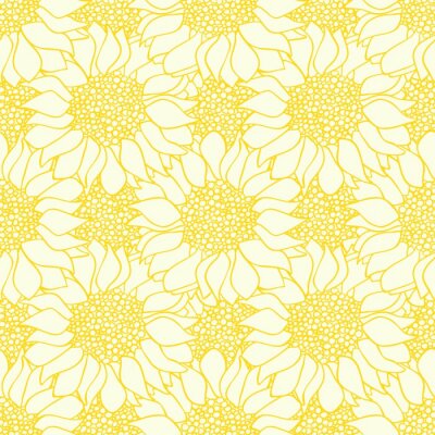 Abstract sunflowers flowers seamless pattern in yellow and white colors.