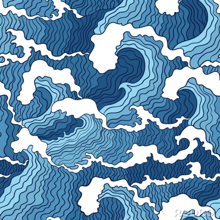 Tapete Abstrakte blaue und weiße Wellen