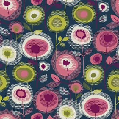 Tapete Abstrakte Blumen auf dunklem Hintergrund