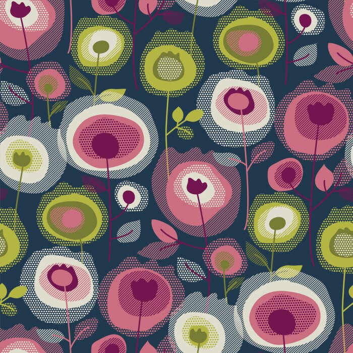 Tapete Abstrakte Blumen auf dunklem Hintergrund