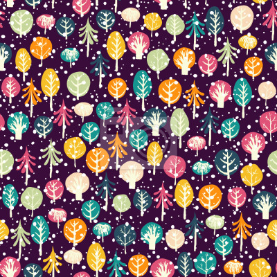 Tapete Abstrakte bunte Bäume auf dunklem Hintergrund