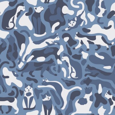 Tapete Abstrakte Katzen in Blautönen