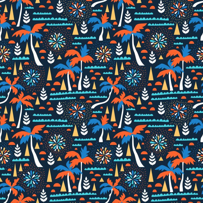 Tapete Abstrakte Palmen und geometrische Formen