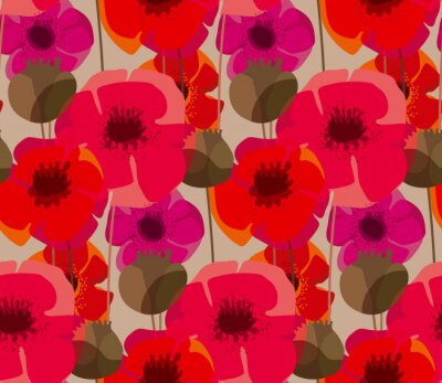 Tapete Abstrakte rote und rosa Mohnblumen