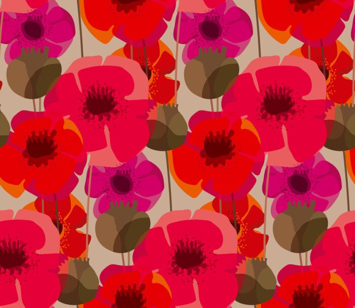 Tapete Abstrakte rote und rosa Mohnblumen