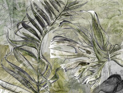 Abstrakte tropische Blätter auf Beton