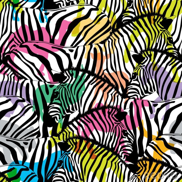 Tapete Abstrakte Zebras mit bunten Farbflecken