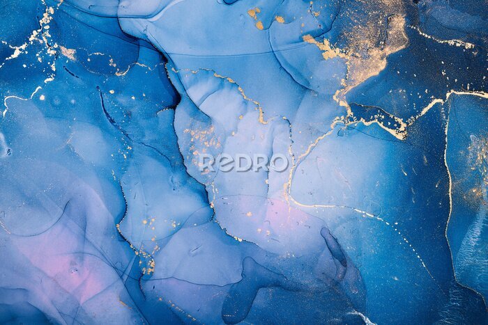 Tapete Abstraktes Blau mit goldenen Details