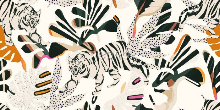 Tapete Abstraktes Dschungelmuster mit Tigern