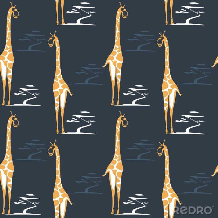 Tapete Abstraktes Muster mit Giraffen auf dunklem Hintergrund