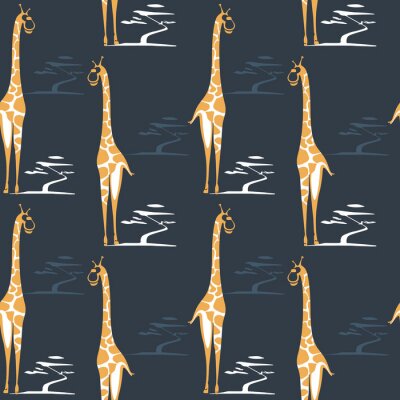 Tapete Abstraktes Muster mit Giraffen auf dunklem Hintergrund