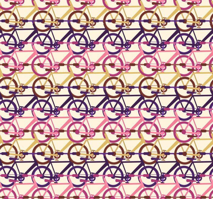 Tapete Abstraktes nahtloses Muster mit Fahrradverkehrsreihen, psychedelische Transportbeschaffenheit der Mode für Jugendgewebe, Packpapier, Sportwettbewerbshintergründe