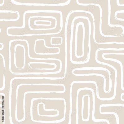 Tapete Aesthetic Contemporary printable seamless pattern with abstract Minimal elegant line brush stroke shapes and line in nude colors.