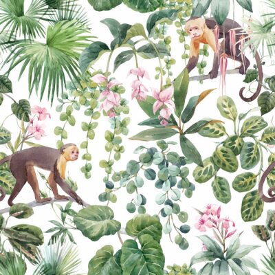 Affen inmitten von tropischen Pflanzen mit Blumen
